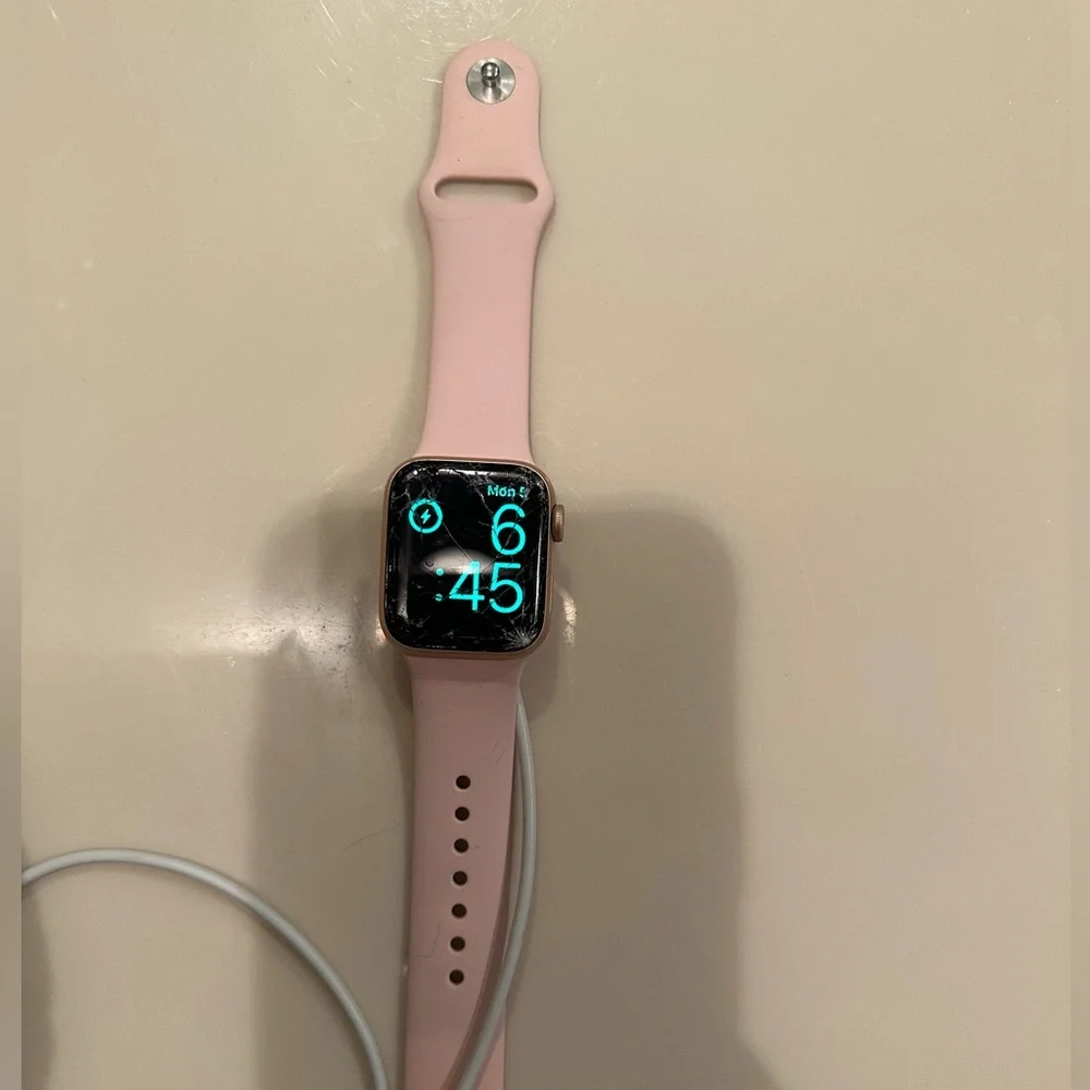 Apple Watch Series 6 Shattered Glass w Pink Bank 2 sizes & Black Peloton Band